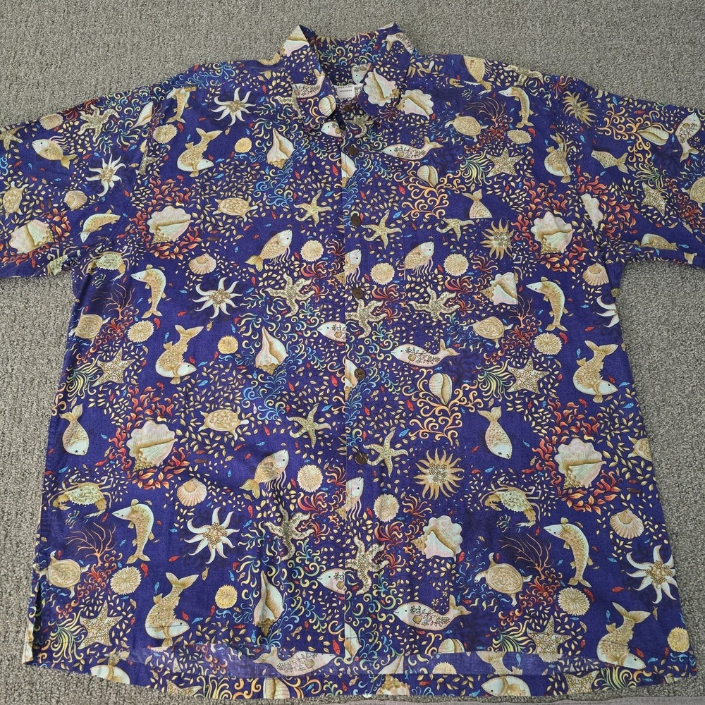 Vintage 90s Key West Hand Print Fashions Shirt Mens XXL Fish Crab Tropical‎